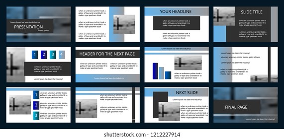 Black, blue gradient, elements on white and gray background. Business Marketing advertising presentation template, annual report, flyer banner. PowerPoint