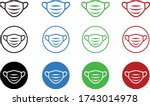 Black, Blue, Green, Red Medical or Surgical Face Mask Icon . Virus Protection. Breathing Respirator Mask. Health Care Concept. Vector Illustration
