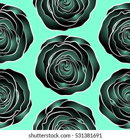 Black, blue and green vector roses petals.