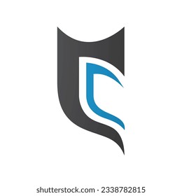 Letra negra y azul semiescudo en forma de icono C sobre fondo blanco