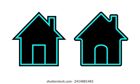 Black and blue home icon set vector. Building flat icons illustration isolated on white background.