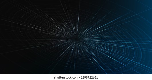 Black and Blue Hyperspace speed motion on Dark green background,warp and expanding movement concept,vector Illustration.