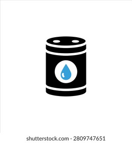 Black and Blue Icon of a Barrel with a Water Drop Symbol oil drum container