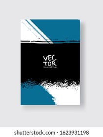 Black blue ink brush stroke on white background. Minimalistic style. Vector illustration of grunge element stains.Vector brushes illustration.