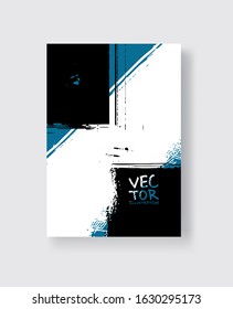 Black blue ink brush stroke on white background. Minimalistic style. Vector illustration of grunge element stains.Vector brushes illustration.