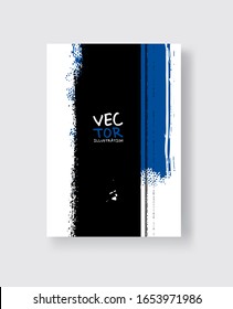 Pincel azul negro sobre fondo blanco. Estilo minimalista. Ilustración vectorial de las manchas de los elementos de granulado.Vector pinza la ilustración.
