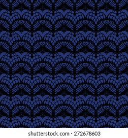 Black and blue lace seamless stripes pattern. Vector illustration.