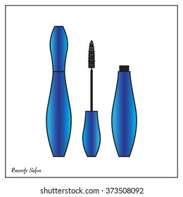 Black and blue lash mascara tubes with brush. Vector illustration