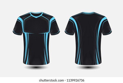Black and blue layout e-sport t-shirt design template