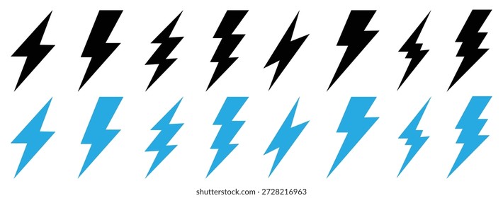 Iconos de relámpago negros y azules.