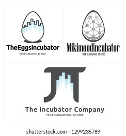 Black blue line art building tech egg oval initial T combination mark logo design vector concept suitable for incubator business industrial