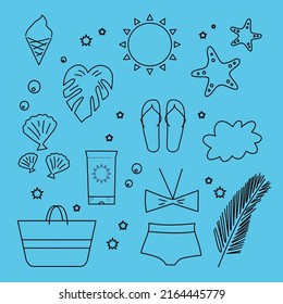 BLACK BLUE LINE ART GEOMETRIC OBJECTS SUMMER COLLECTION, DESIGN ELEMENTS SUMMER ADVENTURE 