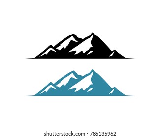 Black and Blue Line Art Mountain Nature Illustration Symbol Logo Vector