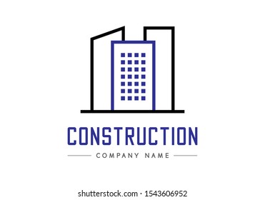 Black and blue logo building on white background, Creative architecture vector design, Brand business company, Modern real graphic construction idea