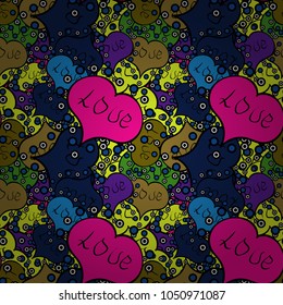 Black, blue and magenta seamless heart pattern. Vector illustration. Valentines Day. Repeating texture. Typography lettering poster. Pattern for wrapping.