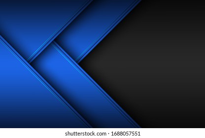 Black and blue material design background. Modern wallpaper with overlap sheets of paper with lines. Widescreen vector illustration