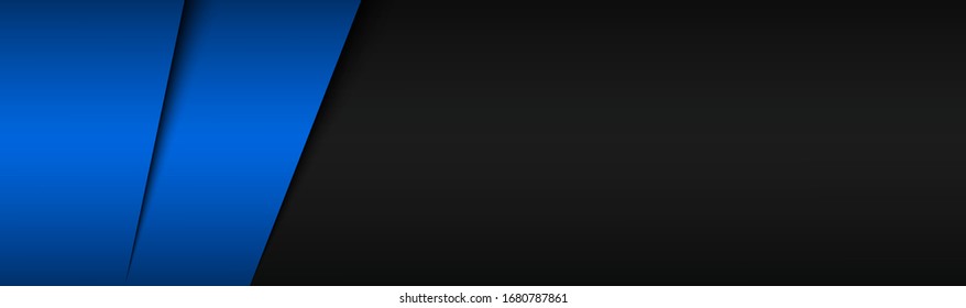 Black and blue material design banner, modern web header, overlayed sheets of paper, widescreen vector illustration