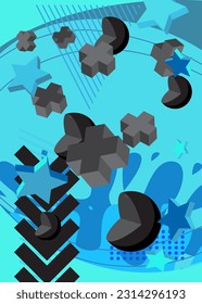 Black and blue minimal geometrical graphic theme. Retro abstract shapes template. Vintage geometric elements for poster, banner, cover.