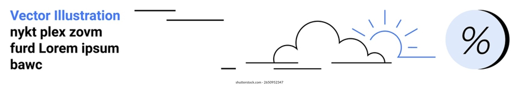 Black and blue minimalistic cloud and sun with percent symbol. Ideal for weather forecasts, educational materials, financial reports, app UI, digital marketing, web design themes. Landing page