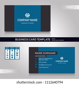 black and blue modern name and business card template, Global color selected easy to change color,Bundle with 3 set icon,vector and illustration