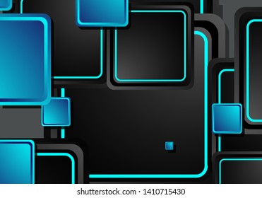 Black and blue neon squares abstract hi-tech background. Vector geometric design
