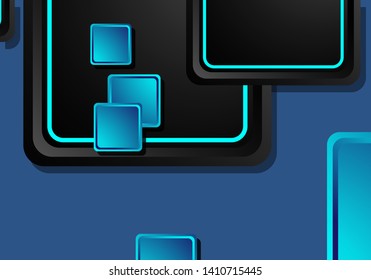 Black and blue neon squares abstract hi-tech background. Vector geometric design
