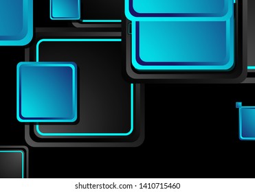 Black and blue neon squares abstract hi-tech background. Vector geometric design
