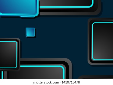 Black and blue neon squares abstract hi-tech background. Vector geometric design
