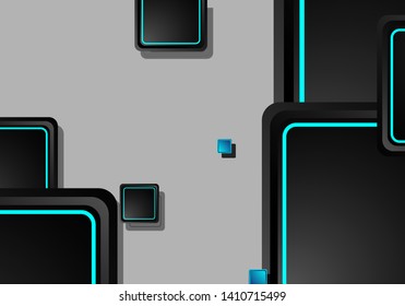 Black and blue neon squares abstract hi-tech background. Vector geometric design
