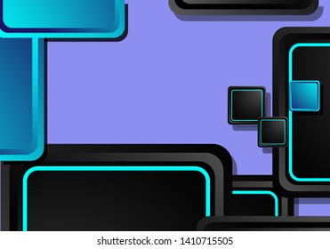 Black and blue neon squares abstract hi-tech background. Vector geometric design
