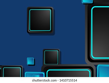 Black and blue neon squares abstract hi-tech background. Vector geometric design
