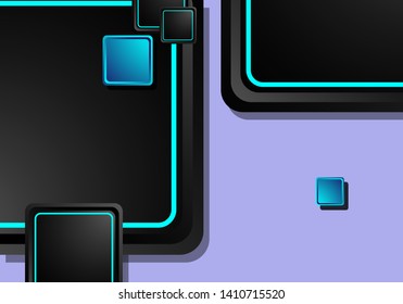 Black and blue neon squares abstract hi-tech background. Vector geometric design
