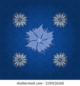 Black, blue and neutral colors vector seamless pattern with many flowers.