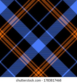 Black, Blue and orange diagonal modern tartan plaid Scottish seamless pattern.Texture from plaid,tablecloths, clothes, shirts, dresses, jacket, skirt, paper, blankets and other textile products. 