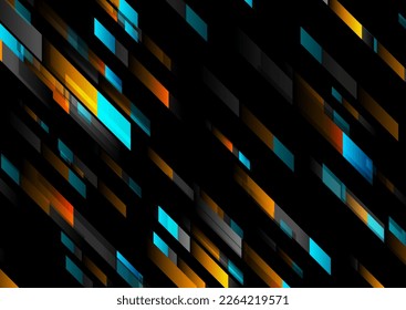 Schwarz-Blau-Orange-geometrische Technologie abstrakter Hintergrund. Futuristische Vektorminimaldesign