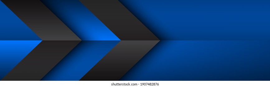 Black and blue overlayed arrows header. Abstract modern vector banner with place for your text. Material design. Abstract widescreen background