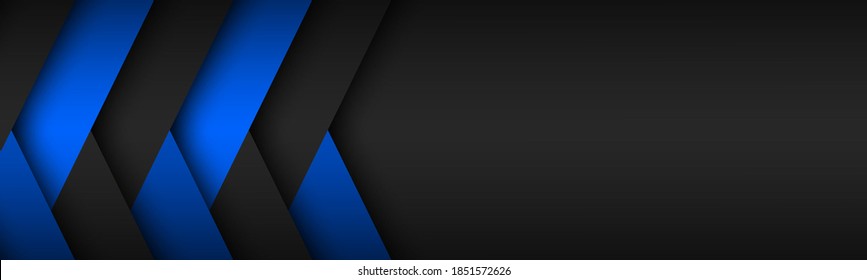 Black and blue overlayed sheets of paper header. Abstract modern vector banner with place for your text. Material design