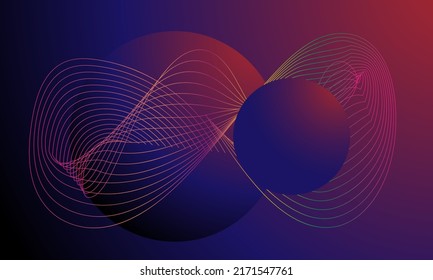 Black blue pink background and golden wavy lines geometric shapes make up vector design backdrop.