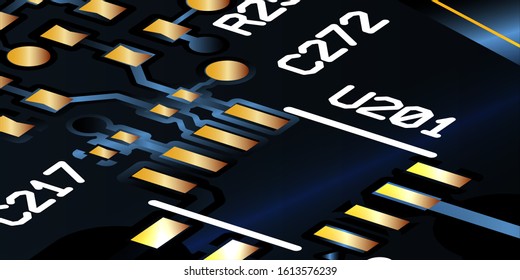 black and Blue printed circuit board (PCB) with no components fit (Macro)