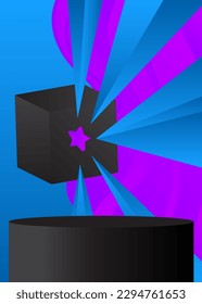 Black, Blue and purple realistic vector 3D room. Abstract cylinder pedestal podium. Stage showcase, mockup product display for presentation. Scene with minimal geometric forms.