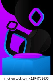 Black, Blue and purple realistic vector 3D room. Abstract cylinder pedestal podium. Stage showcase, mockup product display for presentation. Scene with minimal geometric forms.