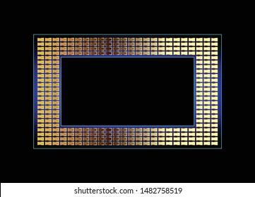 Black and blue rectangular background with a textured golden frame. Vector illustration