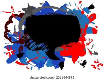 Black, Blue and red graffiti speech bubble. Abstract modern Messaging sign street art decoration, Discussion icon performed in urban painting style.