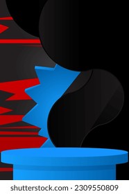 Black, Blue and red minimal geometric forms, empty scene. Abstract vector 3D room. Futuristic cylinder pedestal podium. Mockup product display. Stage showcase for presentation.