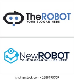 Diseño de icono de símbolo de línea de punto hexagonal de línea de robot azul negro apropiado para la tecnología de la empresa de servicio al cliente web