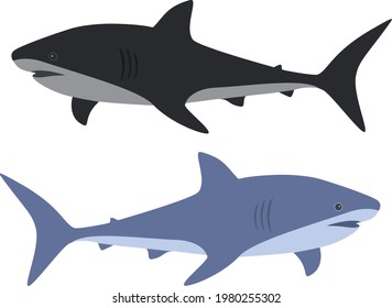 Black and blue shark in the set. Vector image.