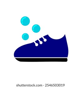 ícone de sapatos azul preto com lavagem de bolhas e limpar símbolo clip art isolado no fundo branco.