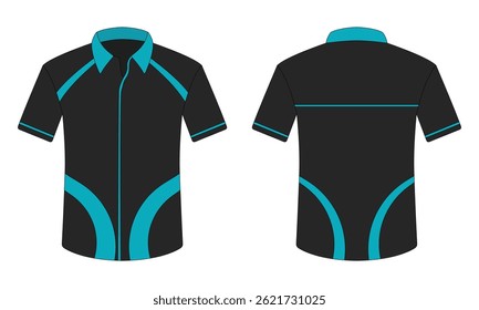 Black and blue short sleeve office uniform mockup front and back view