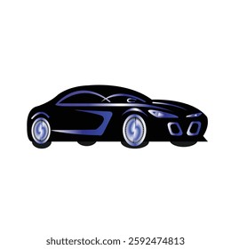 Black and Blue Sports Car Illustration on White Background
