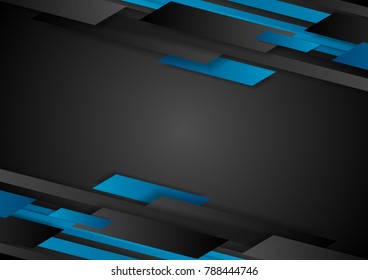 Black and blue tech geometric abstract background. Vector design